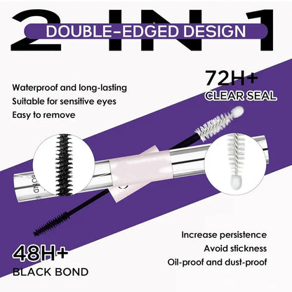 Waterproof Lash Cluster Glue – Bond & Seal, Black Adhesive for 72H Natural Hold, Latex-Free (5ml+5ml)