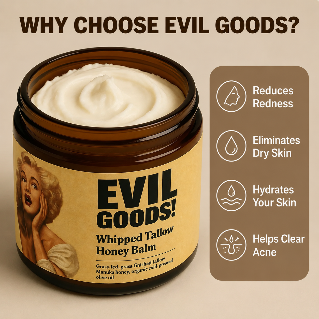 EVIL GOODS® Premium Beef Tallow and Manuka Honey Balm
