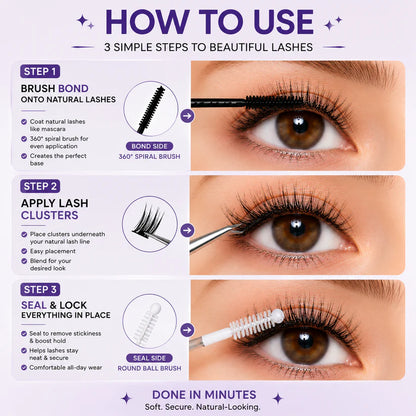 Waterproof Lash Cluster Glue – Bond & Seal, Black Adhesive for 72H Natural Hold, Latex-Free (5ml+5ml)
